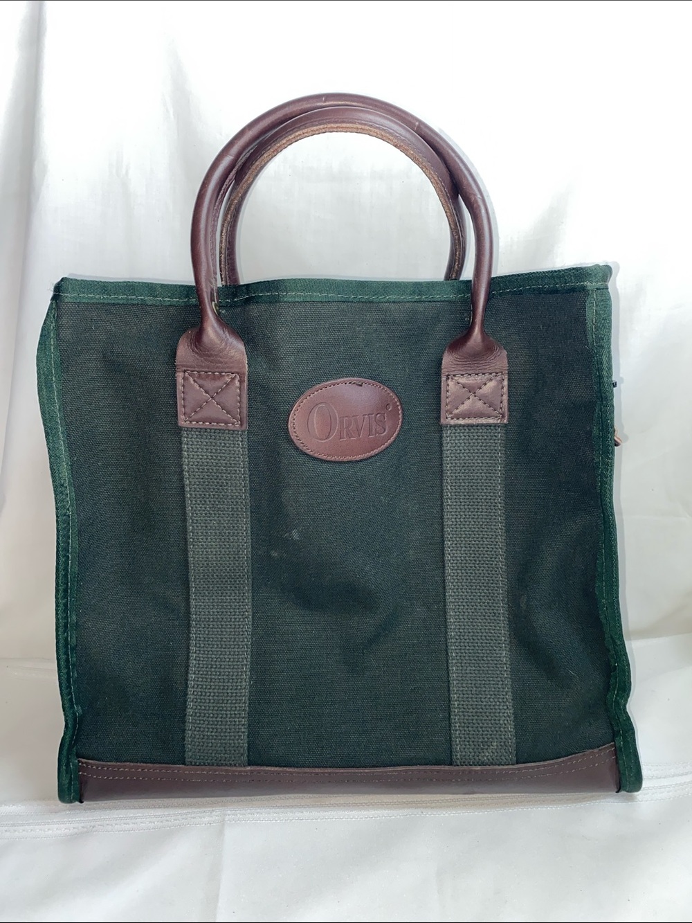 Orvis Dark Green and Brown Canvas Briefcase Tote